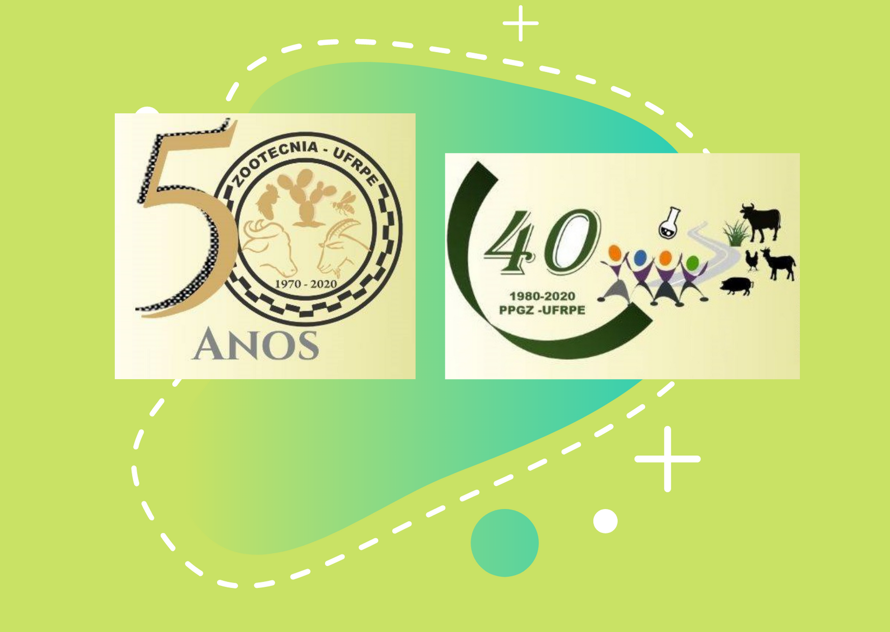 imagem com as duas logos comemorativas dos 50 anos de Zootecnia e 40 anos da pós-graduação